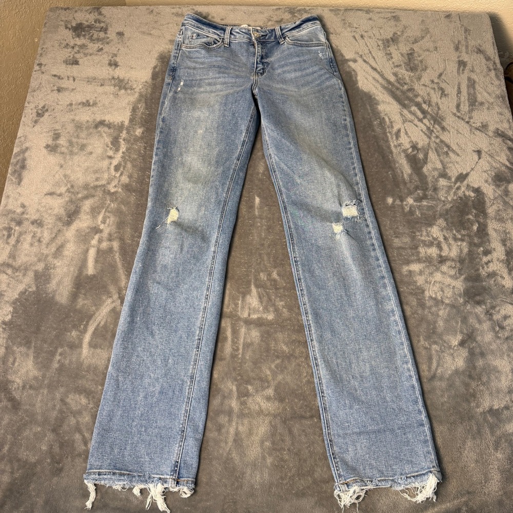 Lovervet Vervet Size 29 x 35 Distressed Straight Leg Jeans Light Wash Raw Hem